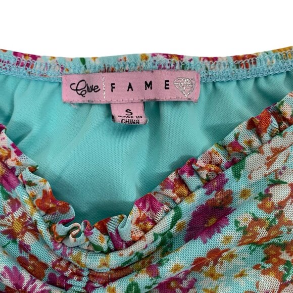 Crave Fame Women Small Floral Crop Top Short Sleeve Boho Summer Y2K - Picture 3 of 4